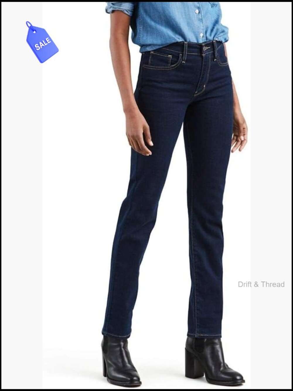 High Rise Straight Leg Jeans Stretch Comfort Fit